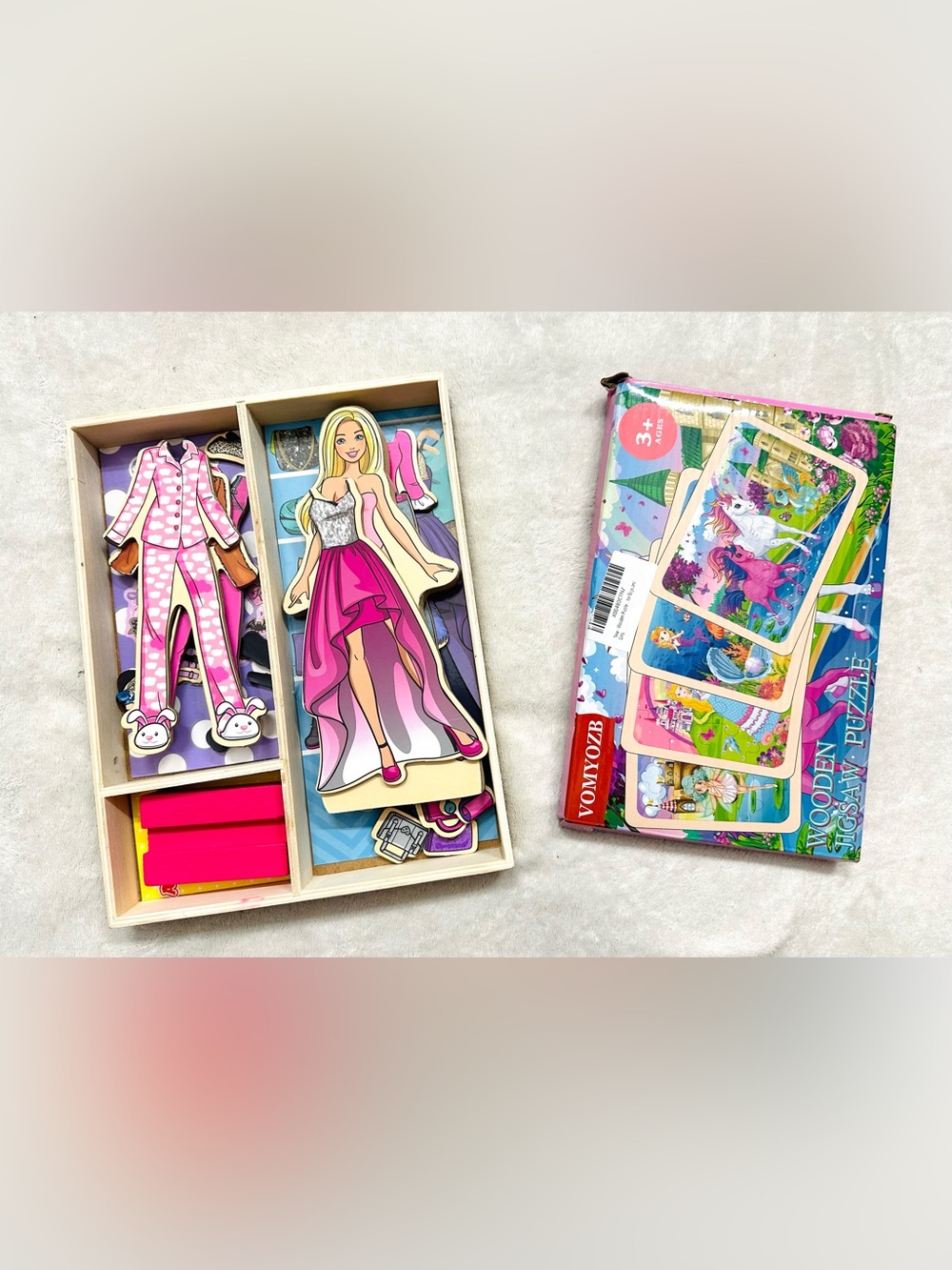 Barbie Magnetic Wooden Dress-Up Set & Wooden Jigsaw Puzzle-Girl 3 Years Old & Up
